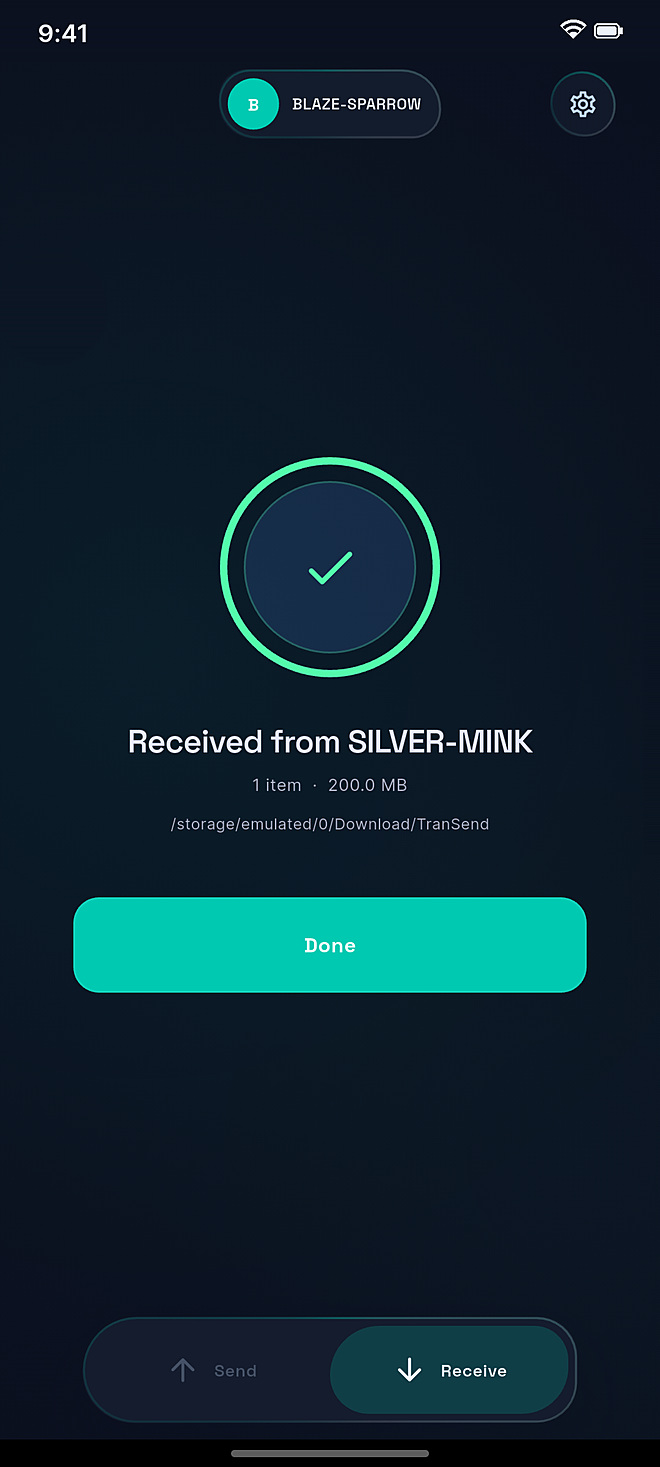 TranSend on Android after receiving three items from a nearby PC